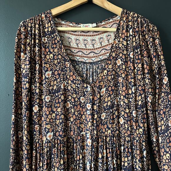 Faherty Toluca Border Print Long Sleeve Dress in Monserrat Floral Size XS - Picture 9 of 16